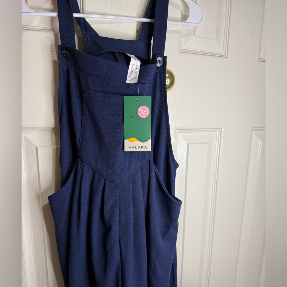 Halara Adjustable Strap Wide‎ Leg Jumpsuit Navy Overalls Pockets M NWT
